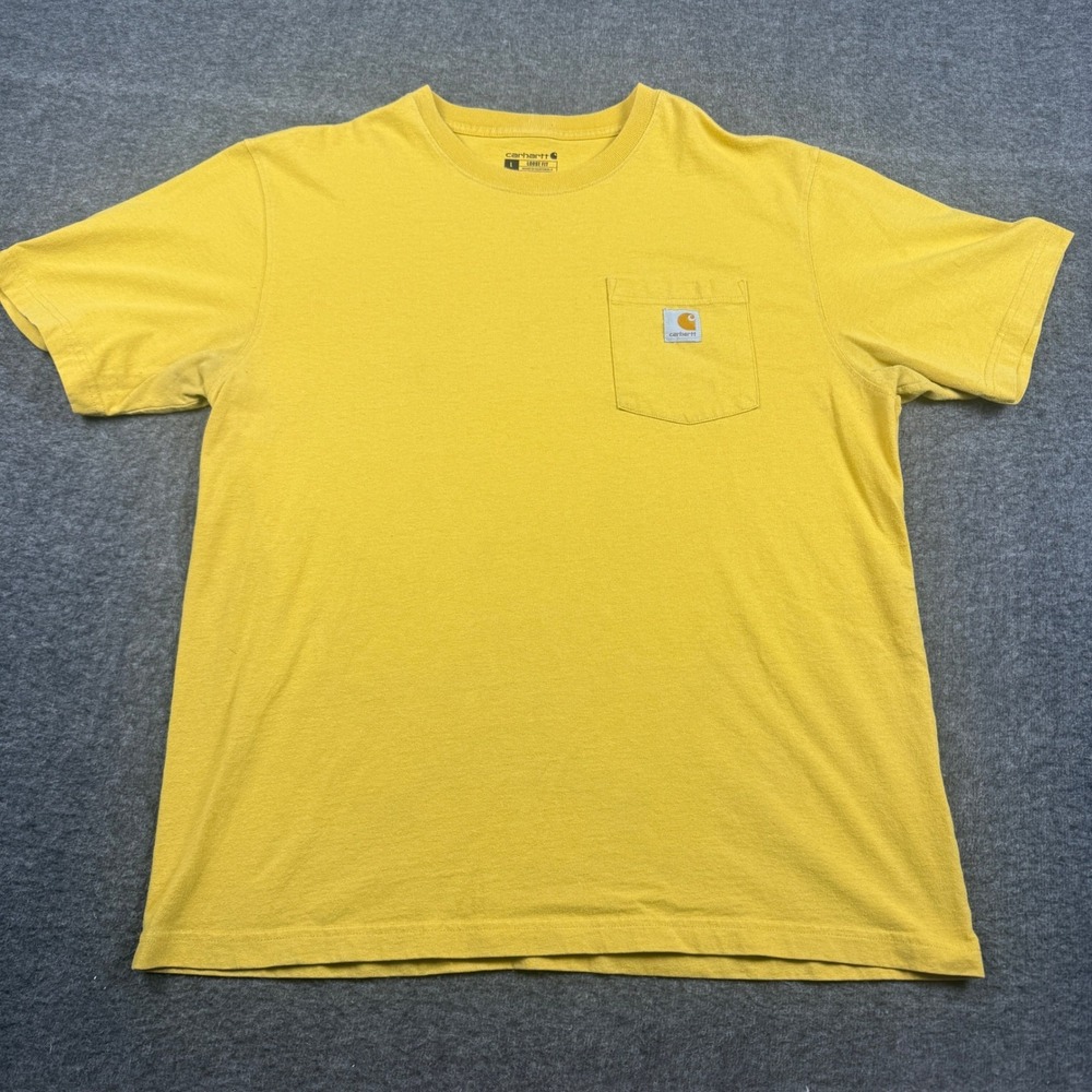 Carhartt Pocket T-Shirt Mens L Yellow Loose Fit Short Sleeve Cotton Work Tee